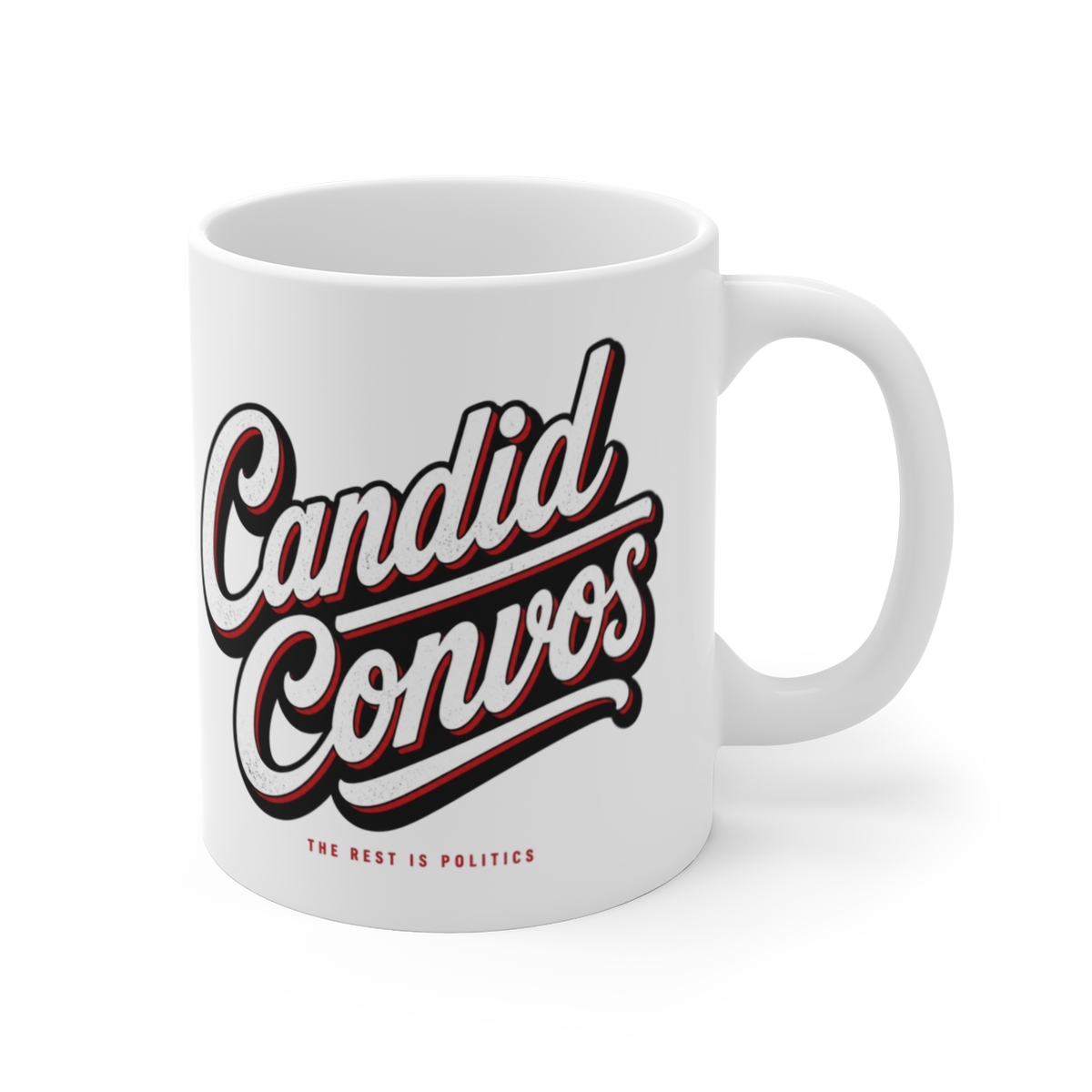 The Rest Is Politics "Candid Convos" White Mug - The Rest Is Politics official Mugs & Drinkware merch