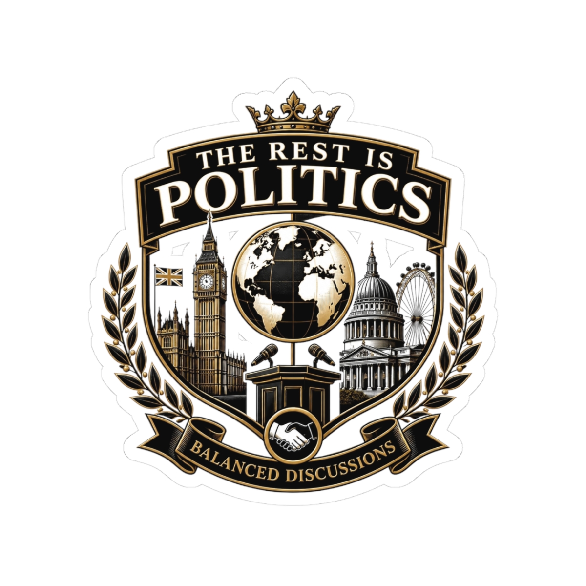 The Rest Is Politics "BALANCED DISCUSSIONS" Sticker - alternate angle 1, merchandise
